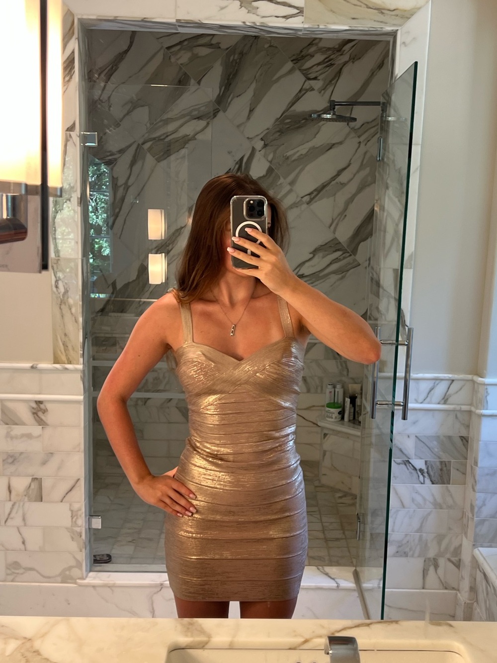 Herve Leger Metallic Gold Bandage Mini Dress
